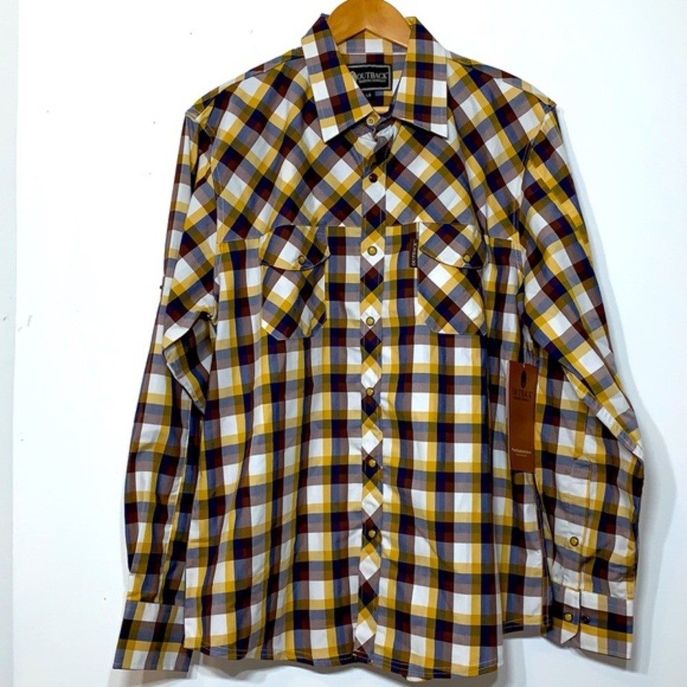 NWT Outback Trading Co Snap‎ Front Plaid Shirt SZ L